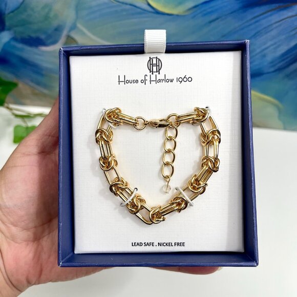 House Of Harlow 1960 Gold-Tone Chain Link Bracelet Lead Safe Nickel Free in Box - Picture 3 of 4